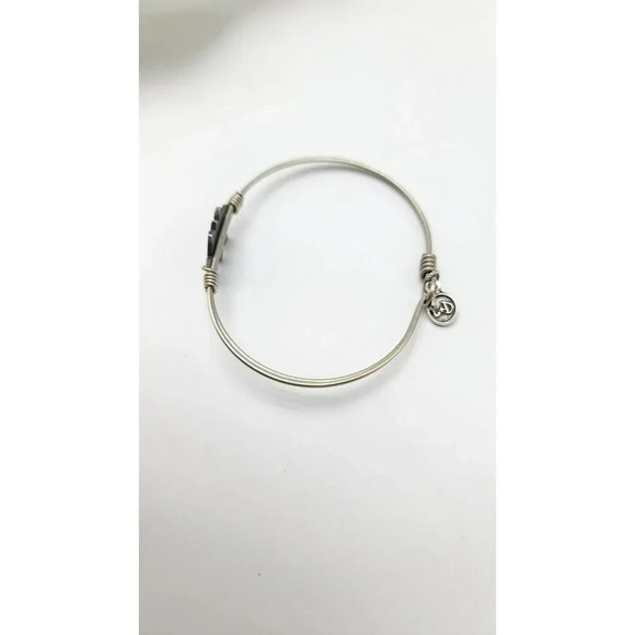 Luca + Danni Bangle Bracelet Lotus Flower Charm Born In USA Retired Silver Tone - Picture 4 of 6